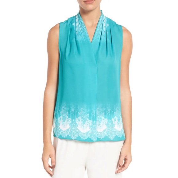 Kobi Halperin Nordstrom Teal Silk Sleeveless Tank - Picture 1 of 5